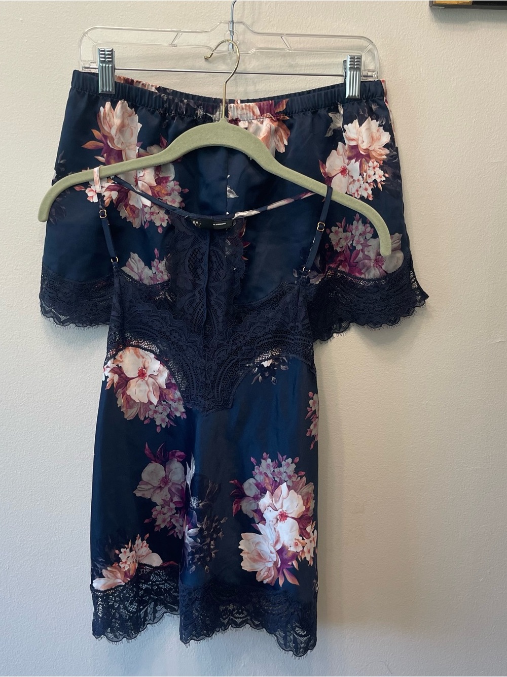 INC International Concepts Blue Satin Floral Sleep Set S